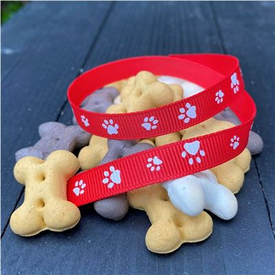 Copy of Paw Print Ribbon - 9mm Red/White Grosgrain